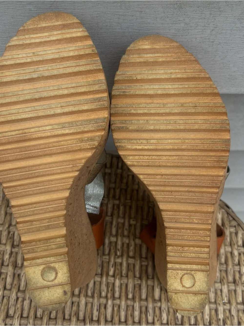 Italian Shoemakers Silver and Brown Cork Wedge Sandals